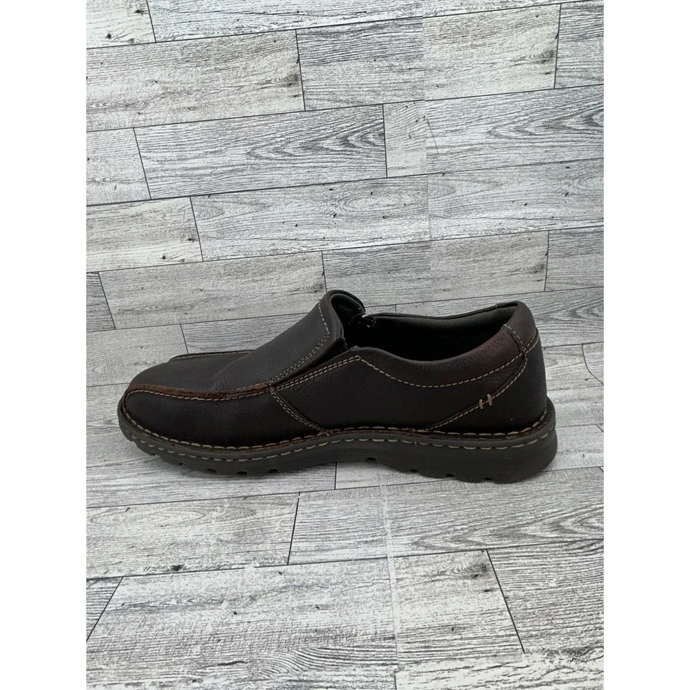 Clarks Mens Size‎ 12 W Brown Leather Slip On Soft Cushion Comfort Loafer Shoes
